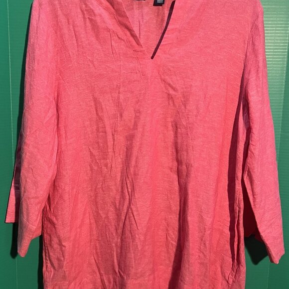 Lands’ End Linen Blend Tunic XL Pink V-Neck 3/4 Sleeve Clean Lightweight Top - Picture 1 of 8